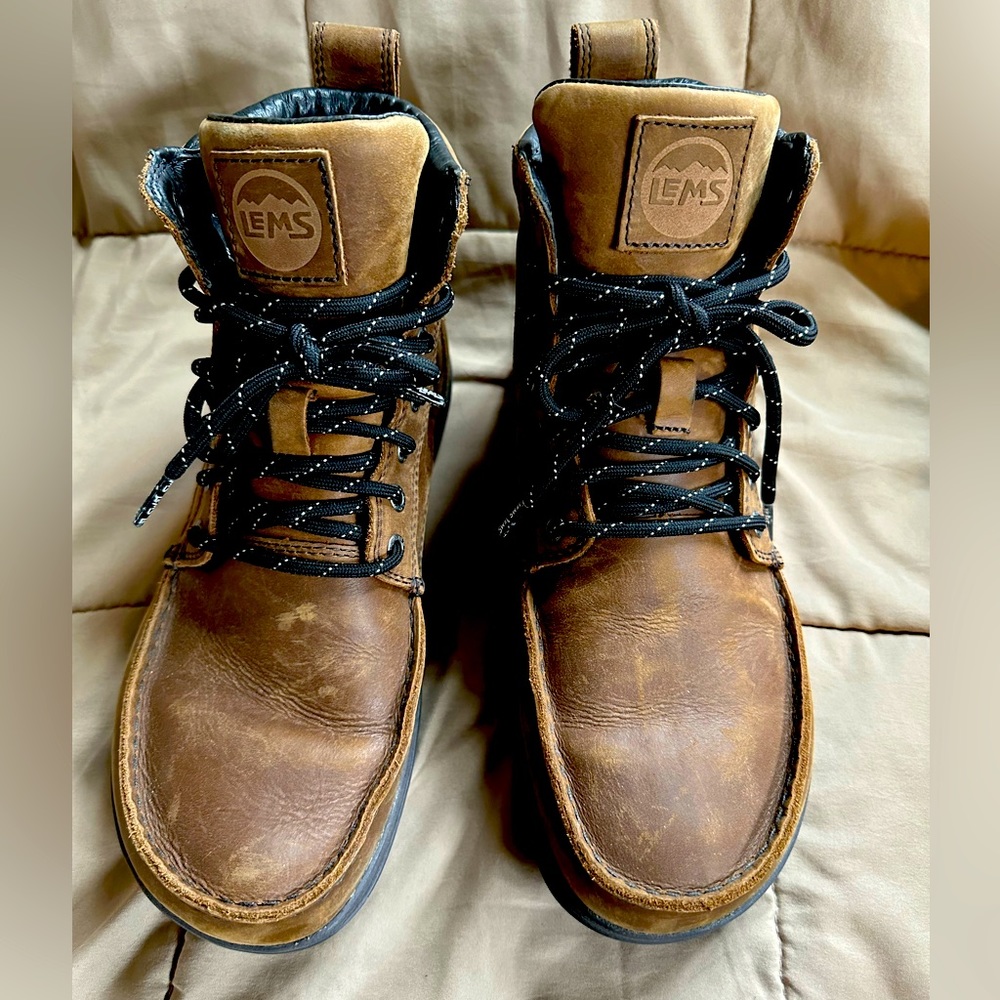 Lems Waterproof Boulder Boot - US 11 - brown leather zero drop barefoot shoes